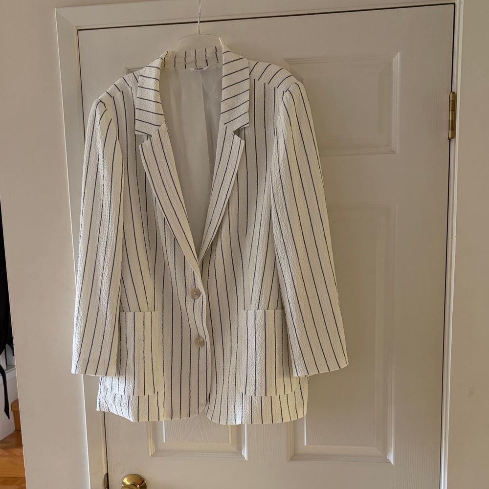 Striped White and Black Women's Blazer
